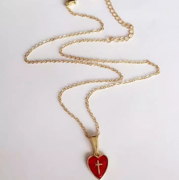 🍓Red heart gold cross necklace - Picture 5 of 9
